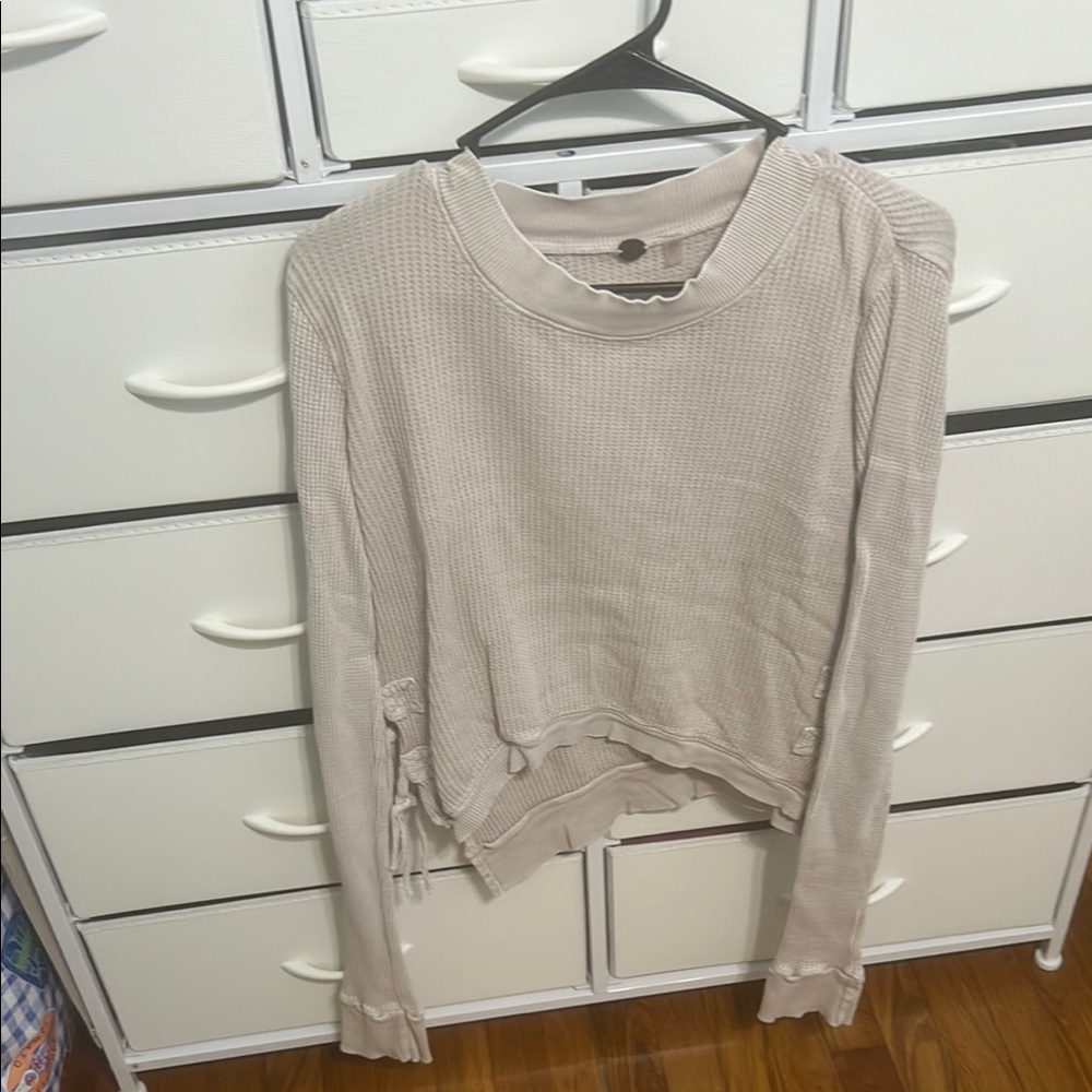 Free People Tan Cream Crop Sweatshirt